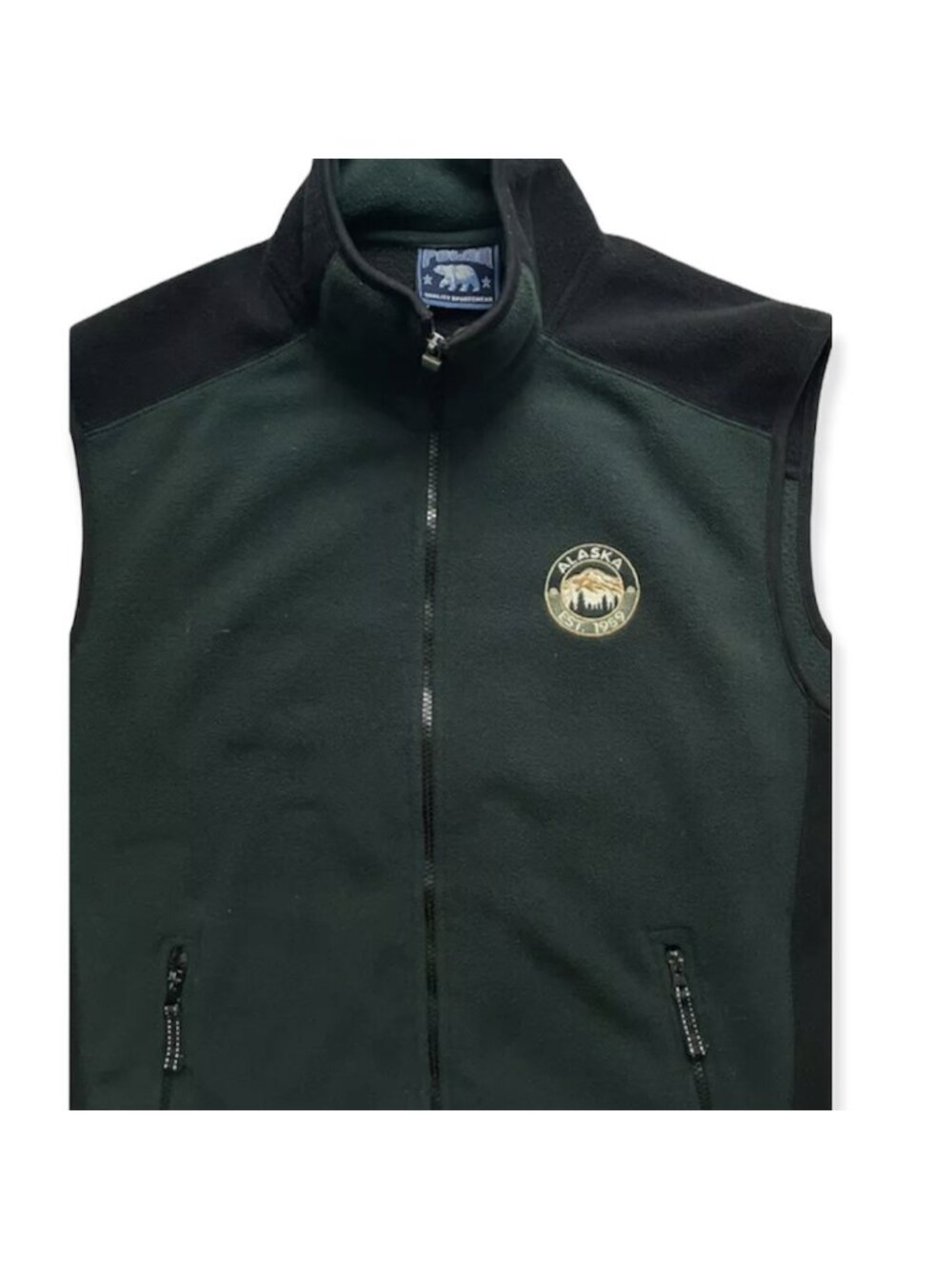 Vintage 90s Alaska Polar Fleece Vest Chest Patch Men’s L Alaska Green GORP - Picture 4 of 10
